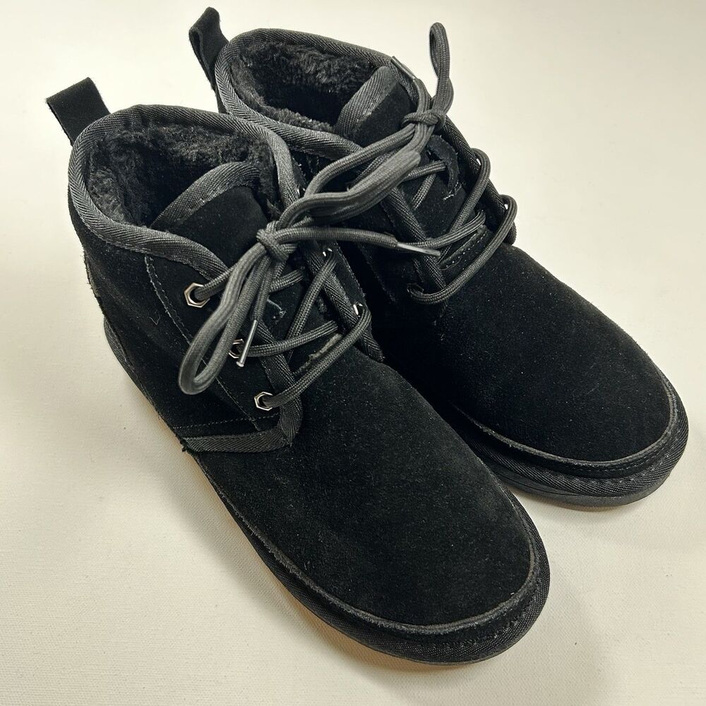 Vepose Black Suede & Faux Fur Snow Winter Boots w/ Ice Cleats Warm Womens Size 8
